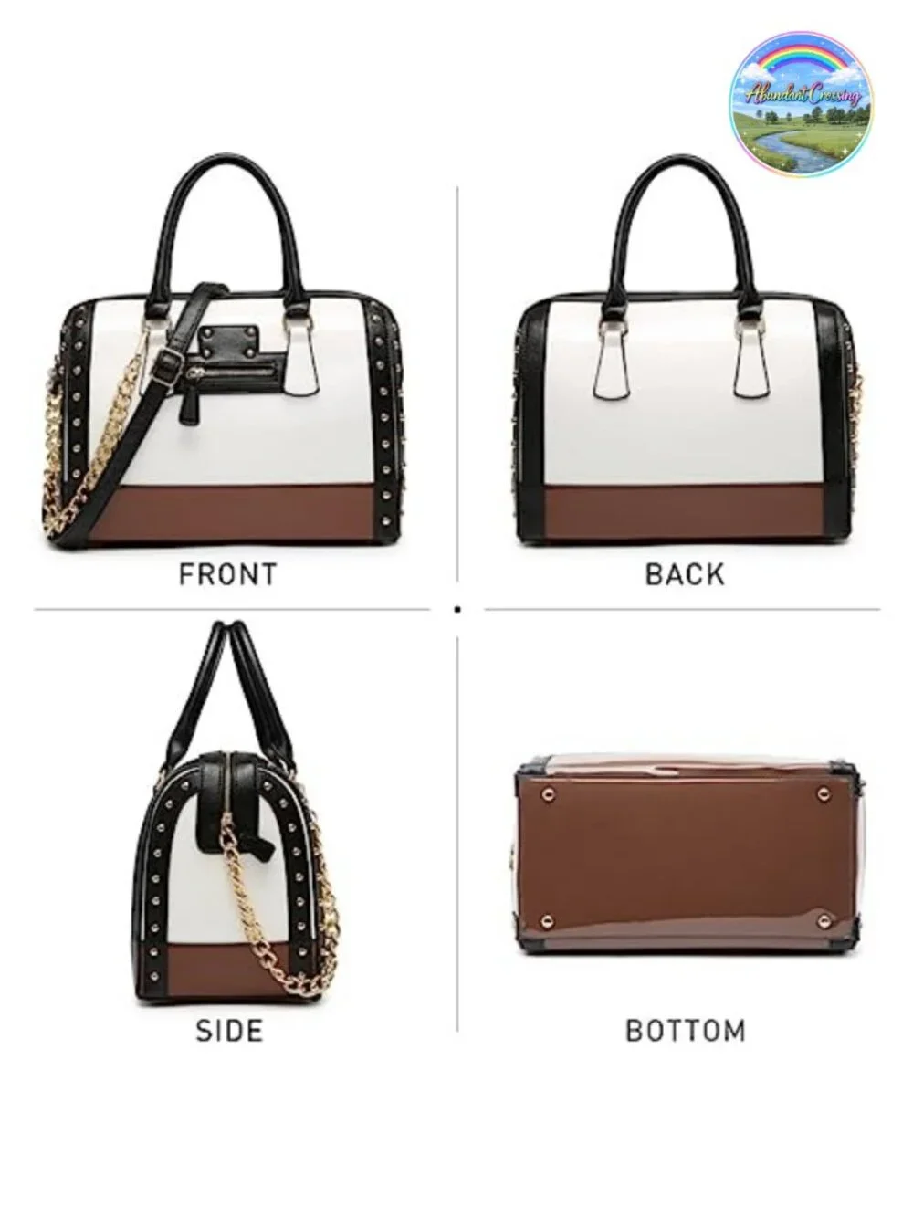 Shiny Patent Faux Leather Barrel Satchel Handbag with Rivet Decoration Top